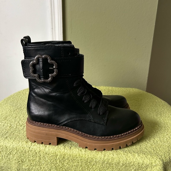 New Sam & Libby Samantha Embellished Black Combat Women’s Boots - Picture 6 of 10